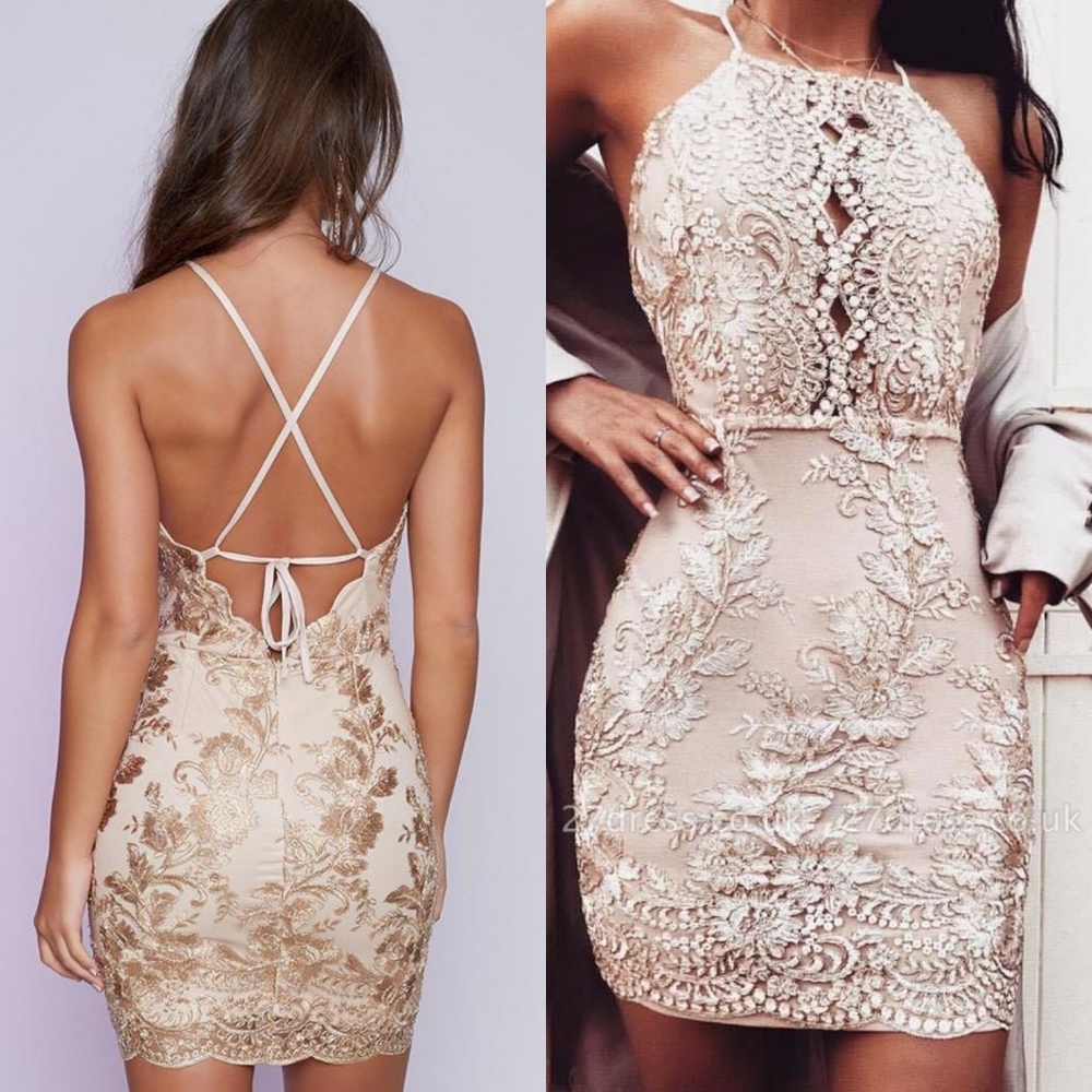 Champagne Embroided Dress (Medium/Large)